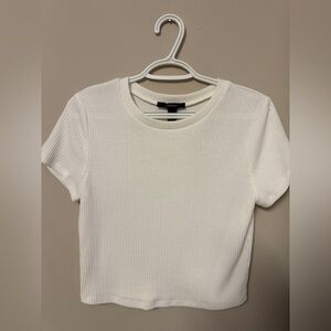 Forever 21 Cream/ White Ribbed Short Sleeve Top